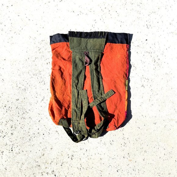 Cotton Boho Large Backpack Bag - Rasta Colors Band, Patch work - Picture 2 of 2